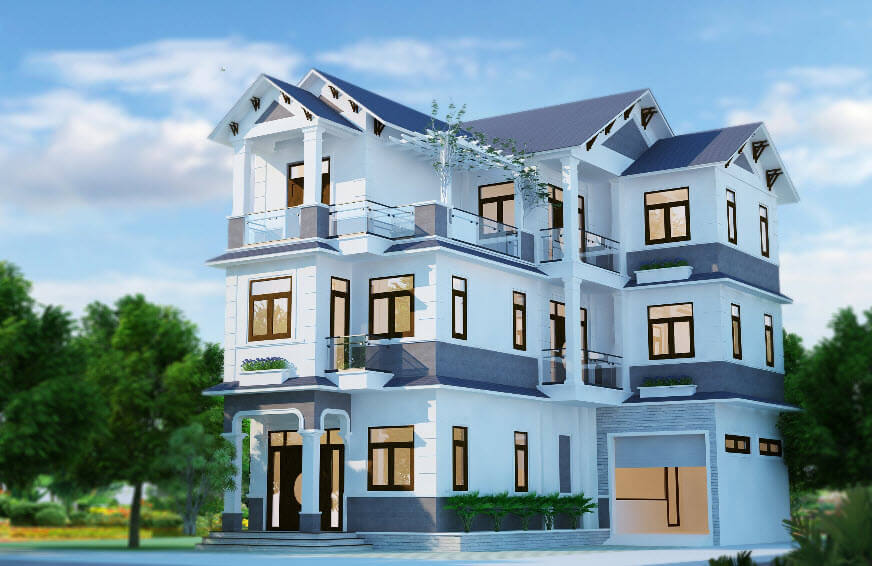 sơn ngoại thất cho ngôi nhà với gam màu lạnh