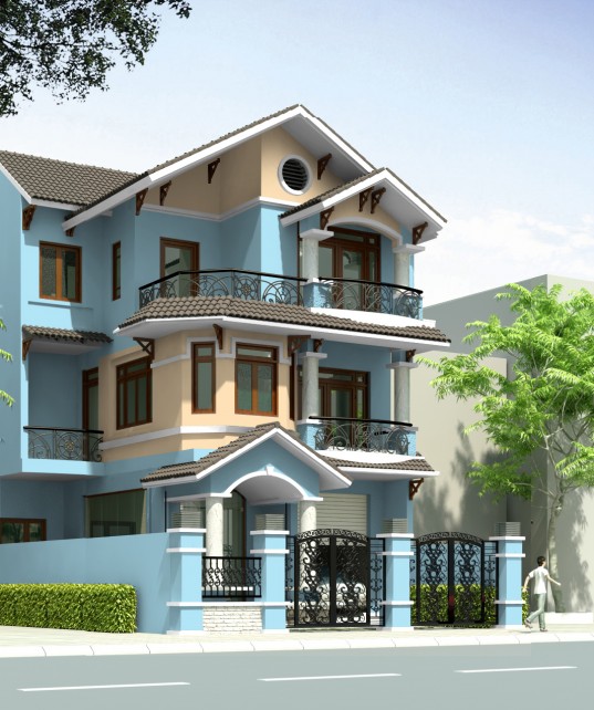 sơn ngoại thất cho ngôi nhà gam màu lạnh